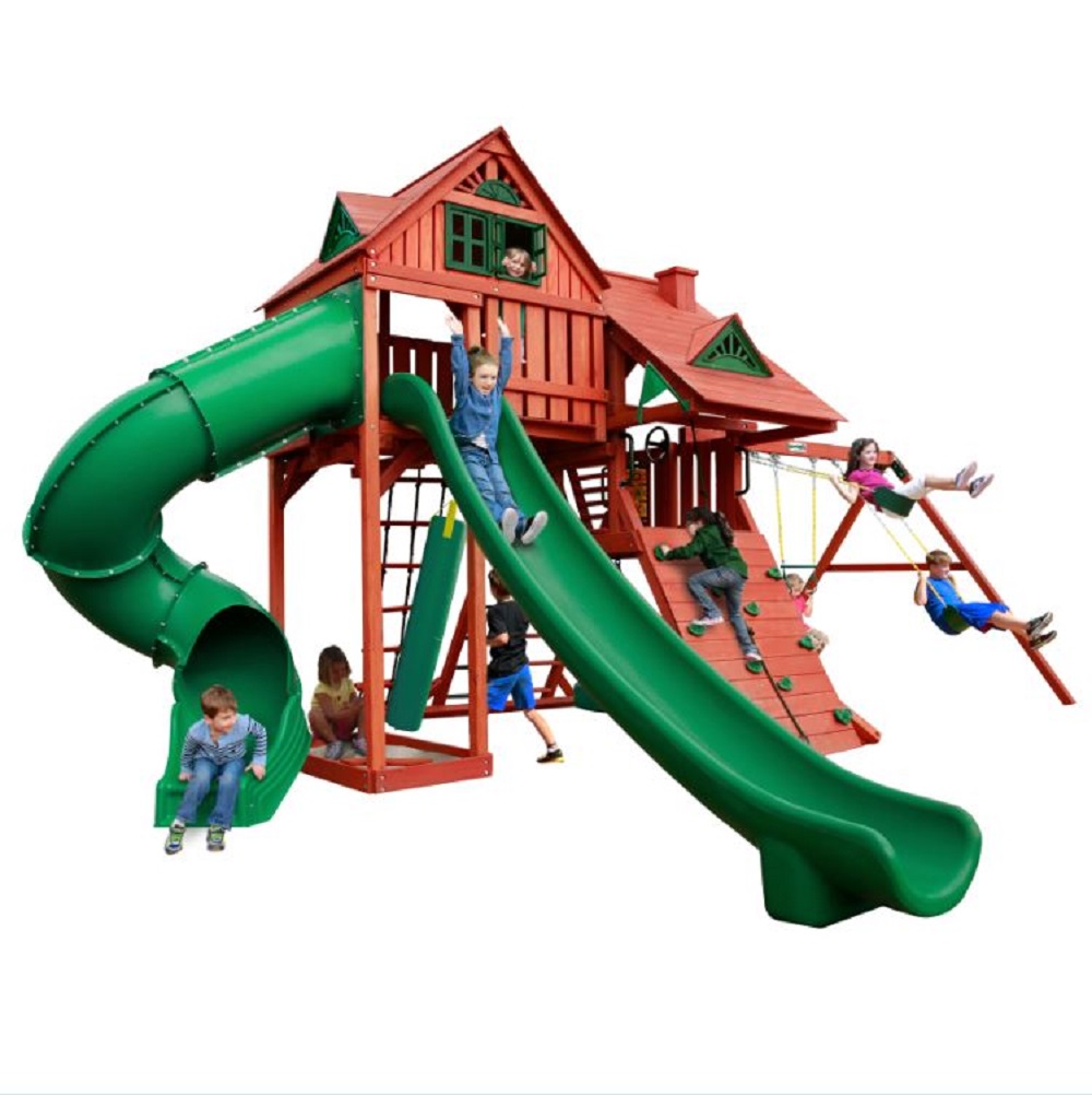 NEW Gorilla Playsets Sun Palace Deluxe Swing Set Rock Wall with