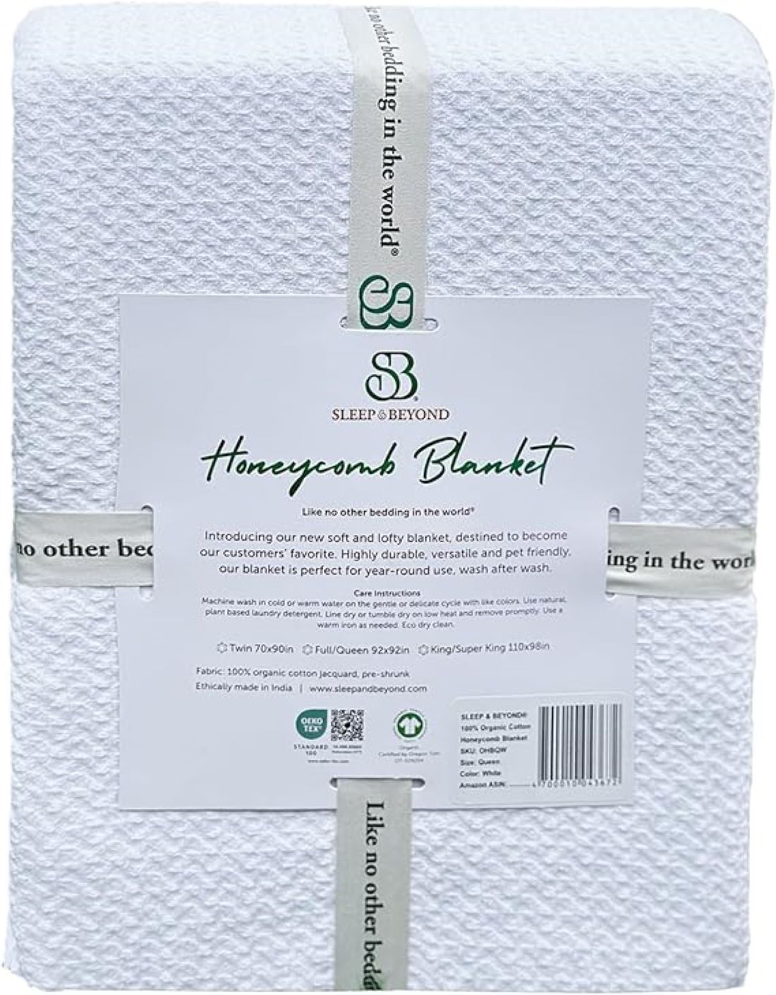 Sleep & Beyond 100% Organic Cotton Honeycomb Blanket